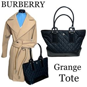 BURBERRY Grange Large Tote Bag Black Quilted Nylon with Patent Leather Trim